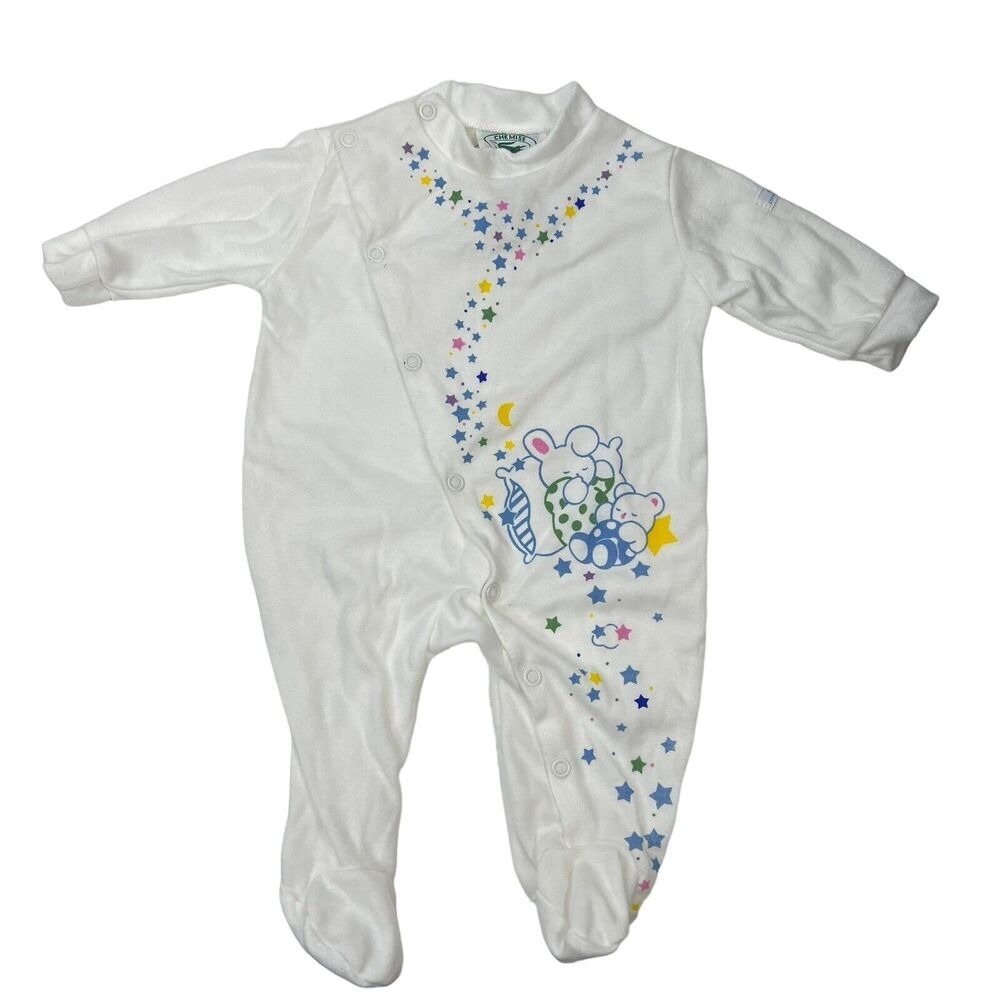 Vtg‎ Lacoste Chemise Size Sm 0 to 12 lbs White Footed Romper Jumper Baby Sleeper